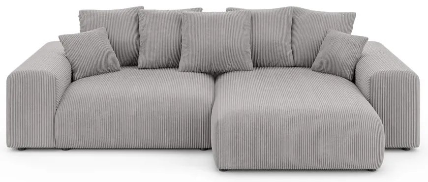 Világosszürke kordbársony kinyitható tárolóhelyes sarokkanapé (variálható sarok) Luma – Ropez