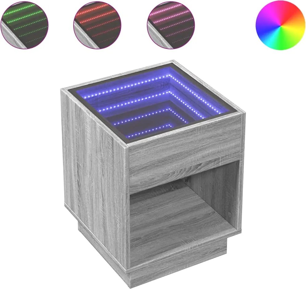 vidaXL szürke sonoma végtelen hatású LED-es éjjeliszekrény 40x40x50 cm