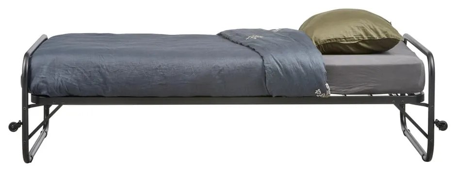 Fekete fém összecsukható egyszemélyes ágy ágyráccsal 90x200 cm Lucy – WOOOD