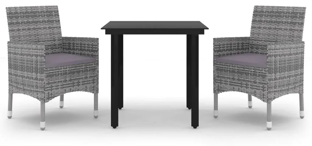 vidaXL 3 részes polyrattan és üveg kerti étkezőgarnitúra párnákkal