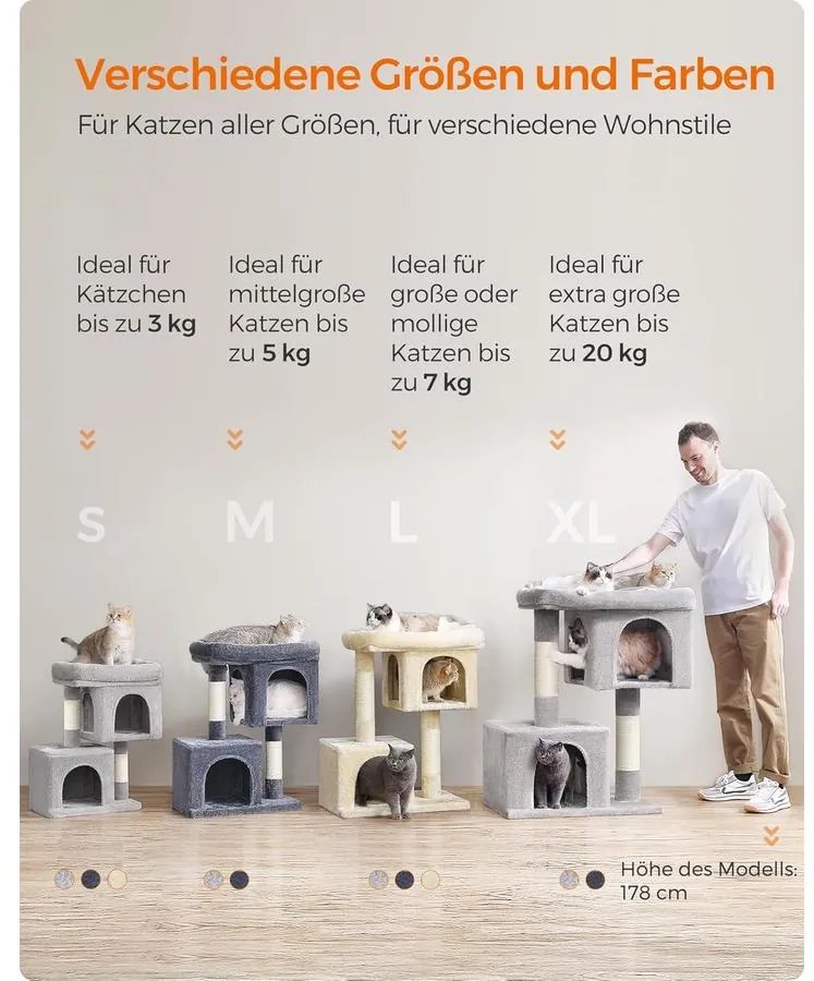 Feandrea kis macskafa, 67 cm magas kaparófa világosszürke színben