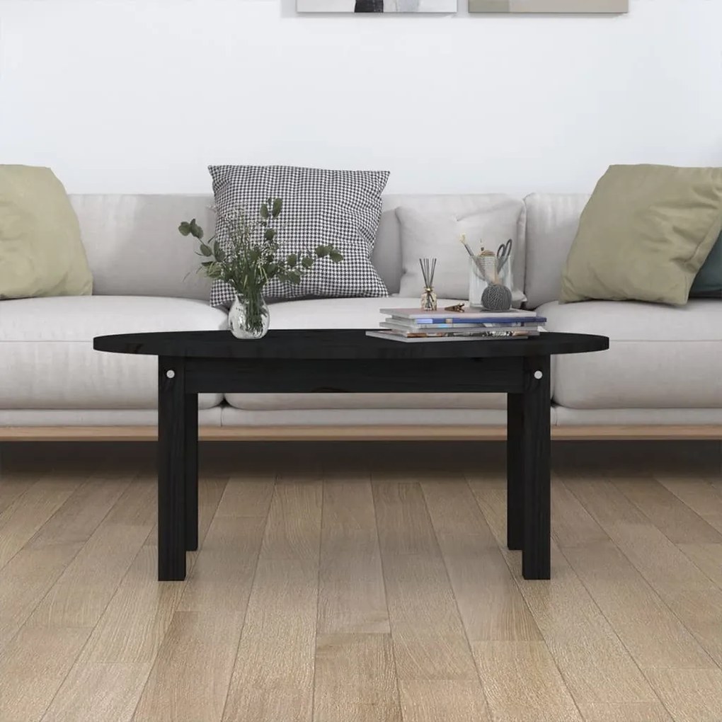 Fekete tömör fenyőfa dohányzóasztal 80x40x35 cm