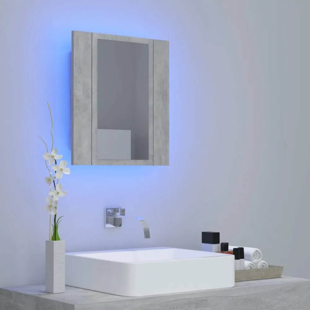 betonszürke akril LED-es tükrös fürdőszobaszekrény 40x12x45 cm
