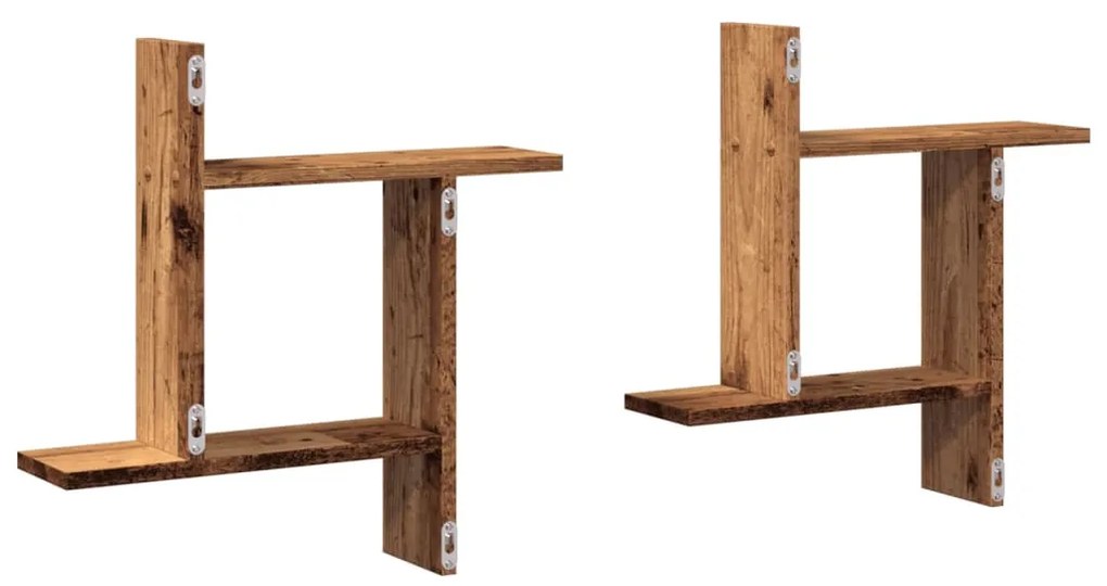 2 db antik fa színű szerelt fa fali polc 50 x 12 x 50 cm