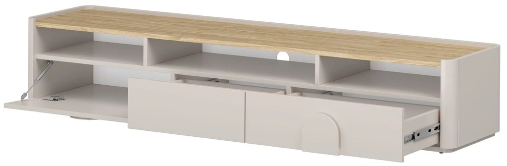 Amilio TV-szekrény 200 cm fiókos - kasmír / olajozott tölgy / kasmír fogantyú