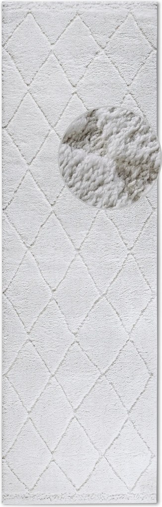 Futószőnyeg plüss a folyosóra 80x240cm, krémszínű modern kockás minta