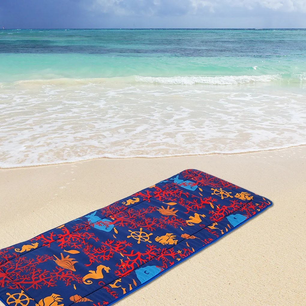 Feltekerhető napozószivacs TENGERI CSIKÓ KORÁLOKKAL 148x52 cm, kék