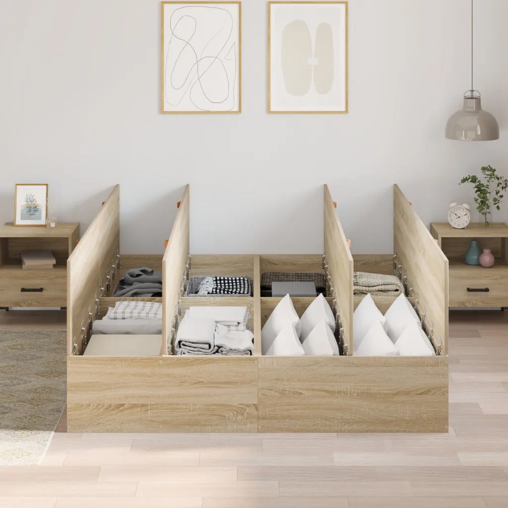 Ágy Tárolóval Sonoma tölgy Épített fa 140 x 200 cm Masszív