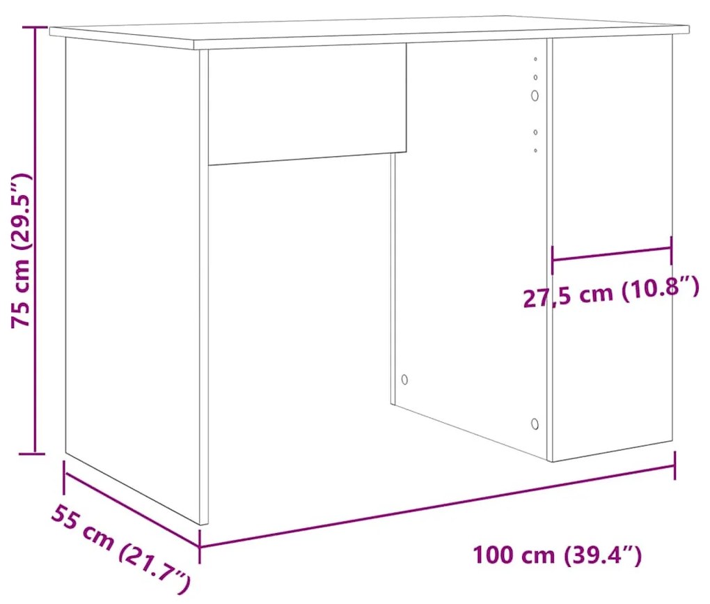 Íróasztal régi fa 100x55x75 cm műszaki fa
