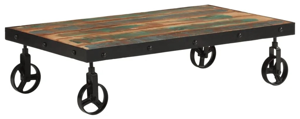 tömör újrahasznosított fa kerekes dohányzóasztal 100x55x26 cm