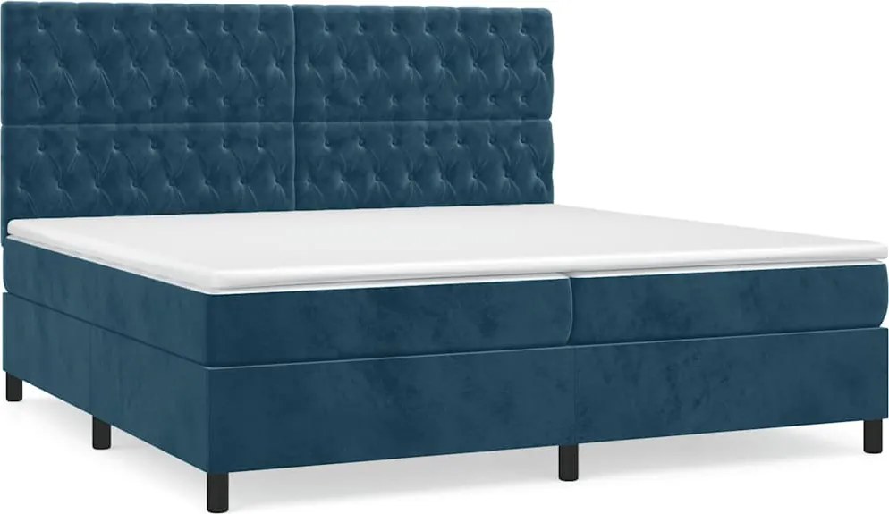 vidaXL sötétkék bársony rugós ágy matraccal 200x200 cm