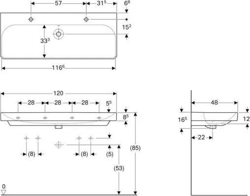 Geberit 500.253.01.1 - Függesztett dupla mosdó Smyle Square 120x48 cm kerámia/fehér