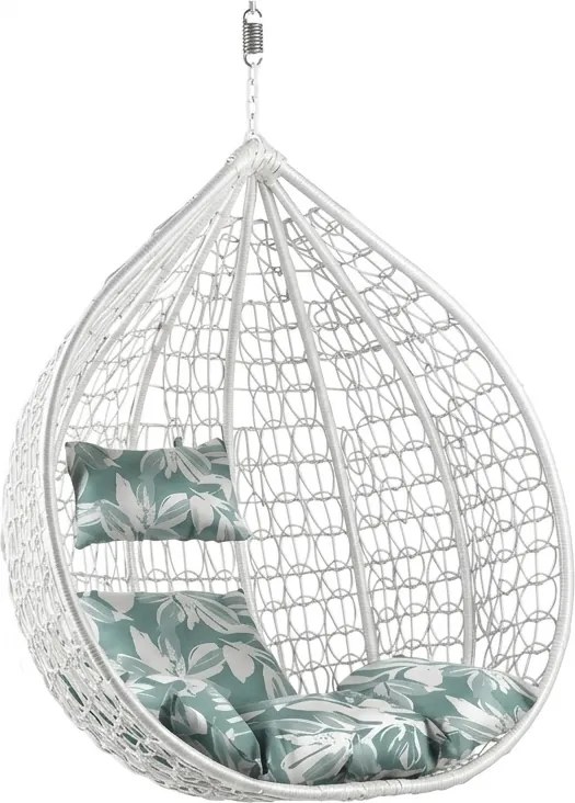 Fehér függő szék KOKON állvány nélkül, zöld-fehér párna