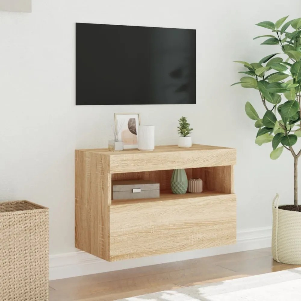 sonoma tölgy színű fali TV-szekrény LED-ekkel 60x30x40 cm