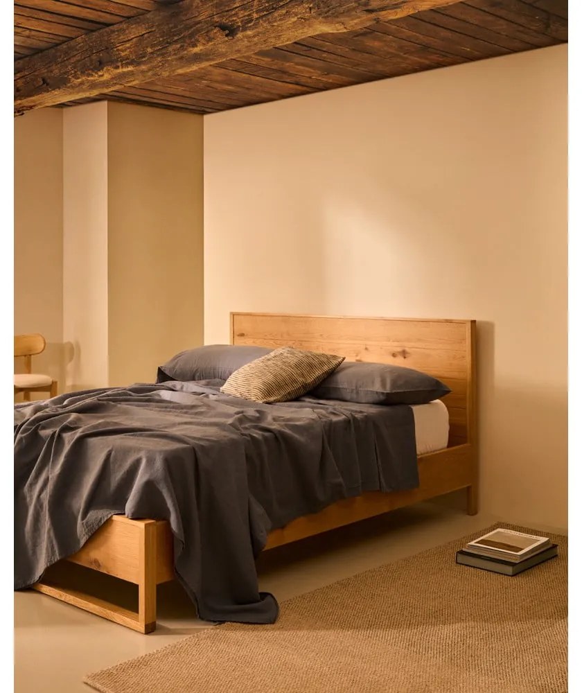 Natúr színű tölgyfa franciaágy ágyráccsal 180x200 cm Alguema – Kave Home