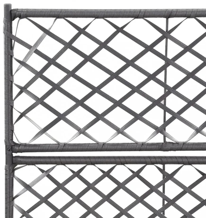 fekete rácsos polyrattan magaságyás 2 kaspóval 58 x 30 x 107 cm