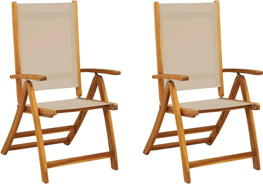 vidaXL 2 db tömör akácfa és textilén összecsukható kerti szék