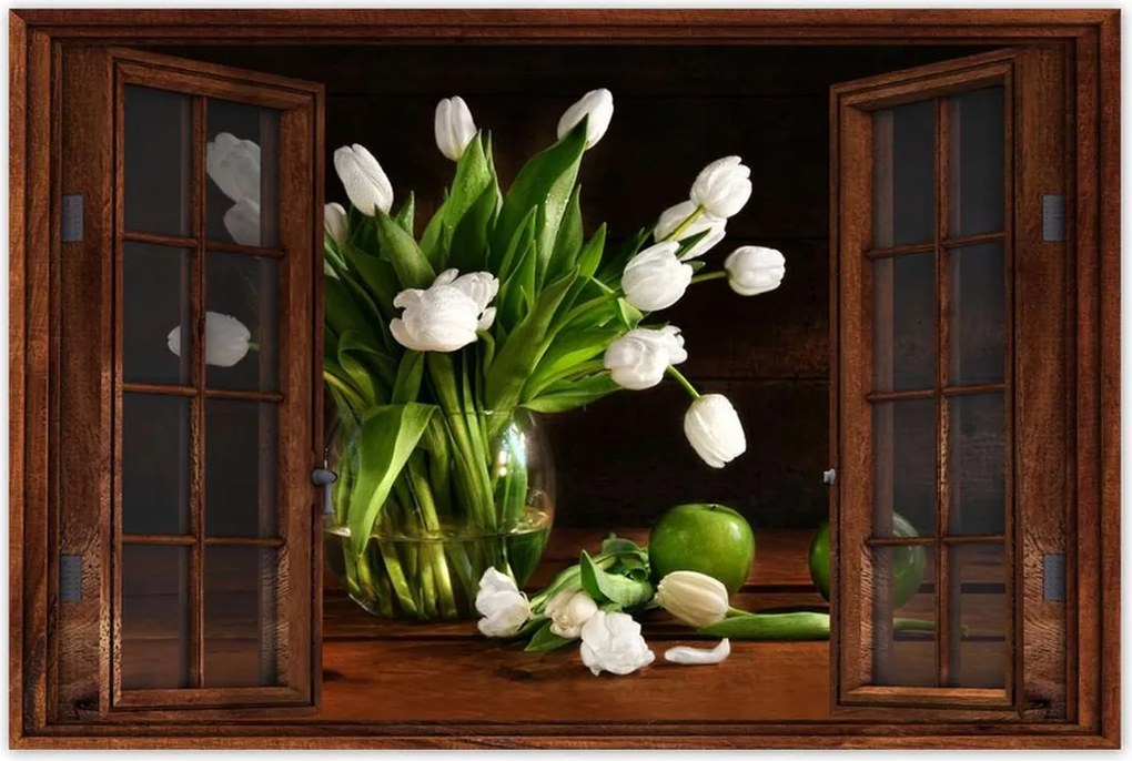 Poszterek 90x60 Fehér tulipánok Sötét háttér