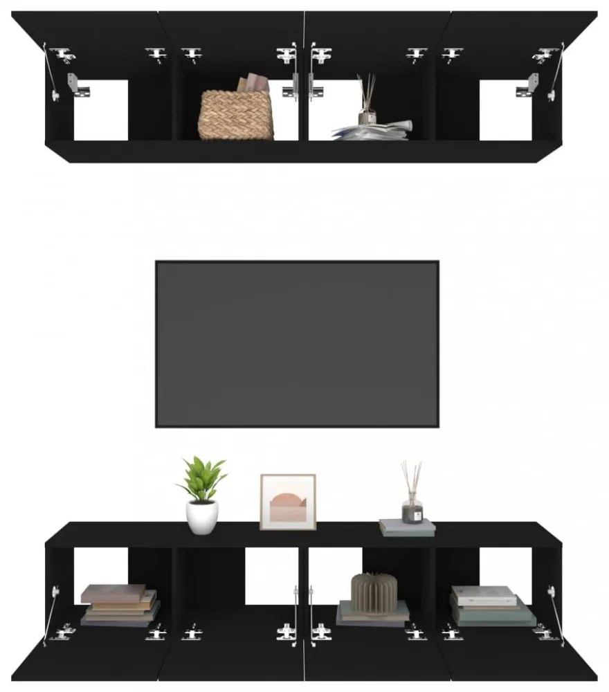 4 db fekete szerelt fa TV-szekrény 80 x 30 x 30 cm