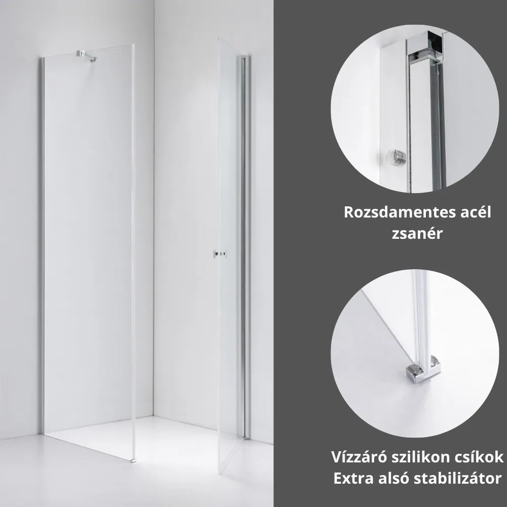 Stuxi Bari 90x90 cm szögletes nyílóajtós zuhanykabin, 6 mm vízlepergető üveggel, króm elemekkel