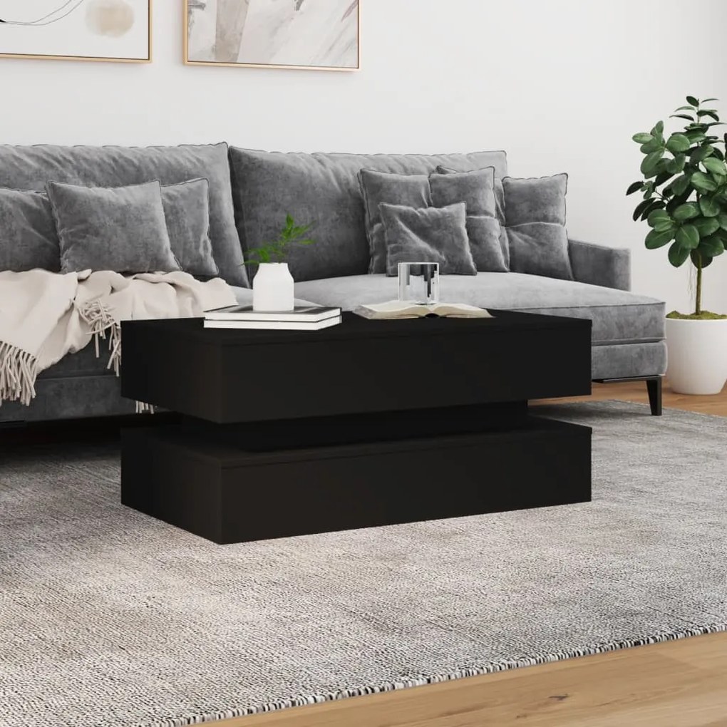 Fekete dohányzóasztal LED-lámpákkal 90x50x40 cm