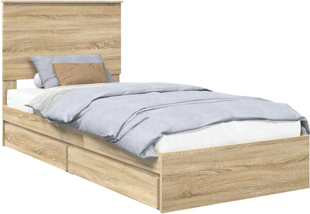 vidaXL Tárolós Ágy fejtámlával Sonoma tölgy 100 x 200 cm Faanyag