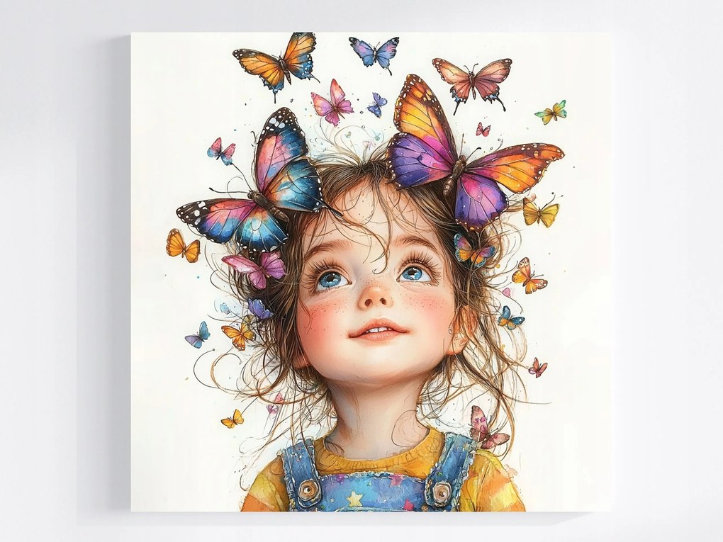 Canvas Vászonkép Gyerek Lány Pillangók Képzelet Öröm 80x80