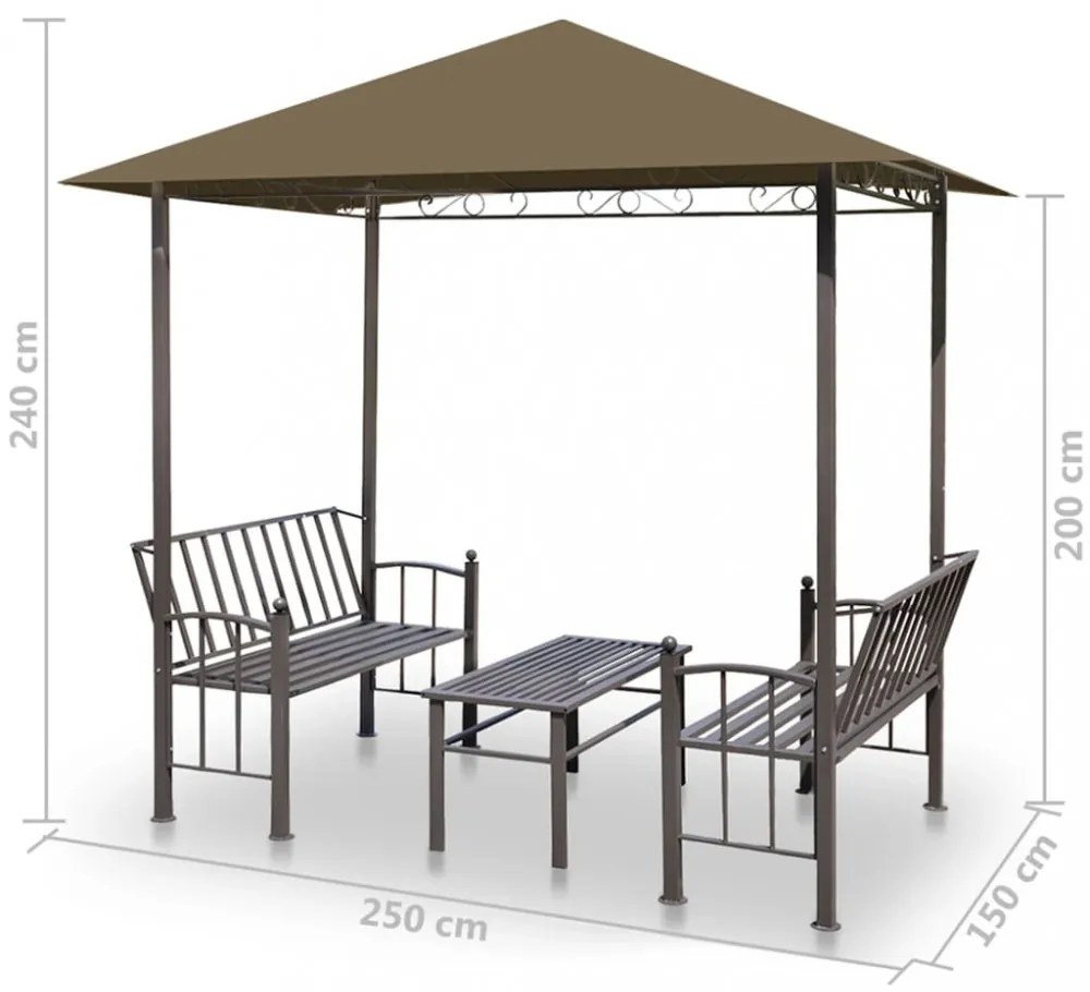 tópszínű kerti pavilon asztallal, padokkal 2,5x1,5x2,4 m