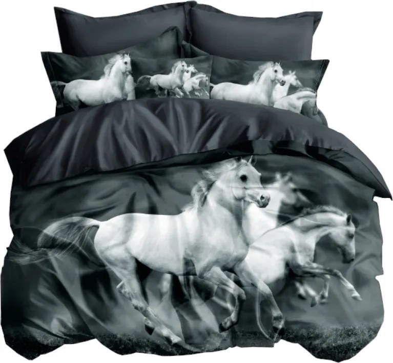 3D Ágyneműhuzat garnitúra 140x200 Lovak Állatok Fekete 2 részes