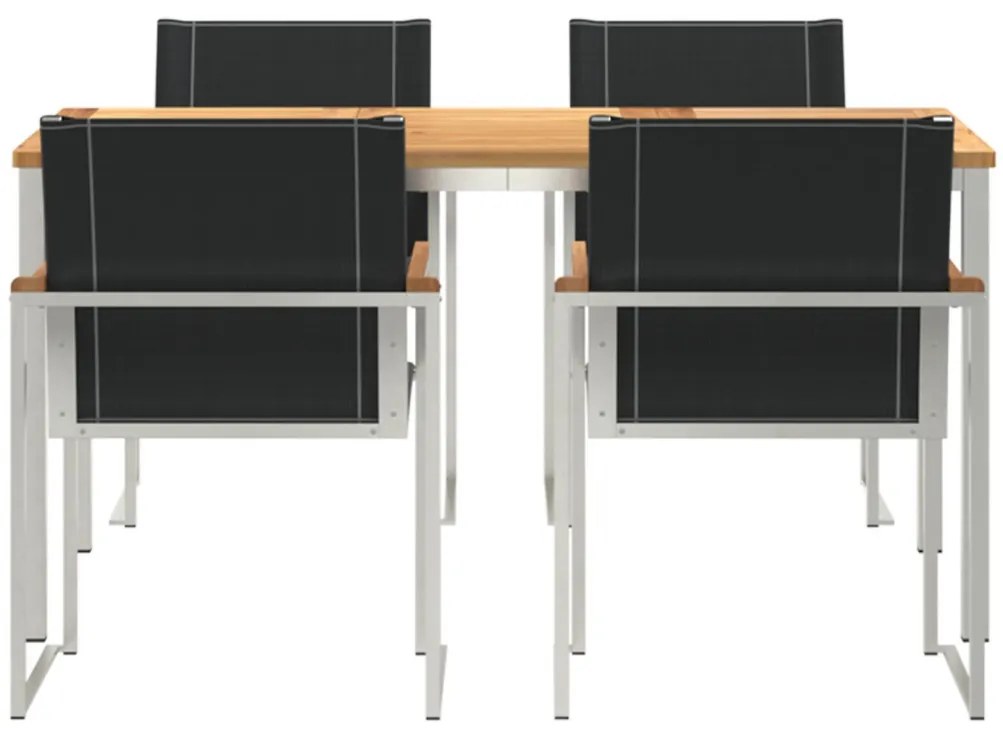 5 darabos kerti étkező szett Tömör akácból, Kültéri étkező asztal 150x90x75 cm Tömör akácból