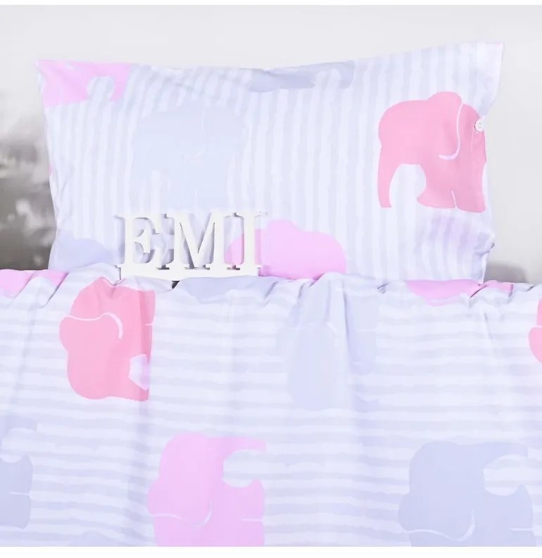 EMI Elefántos rózsaszín gyerek ágyneműhuzat, A standard egyszemélyes ágy szett tartalma: 1x 140x200 + 1x 70x90