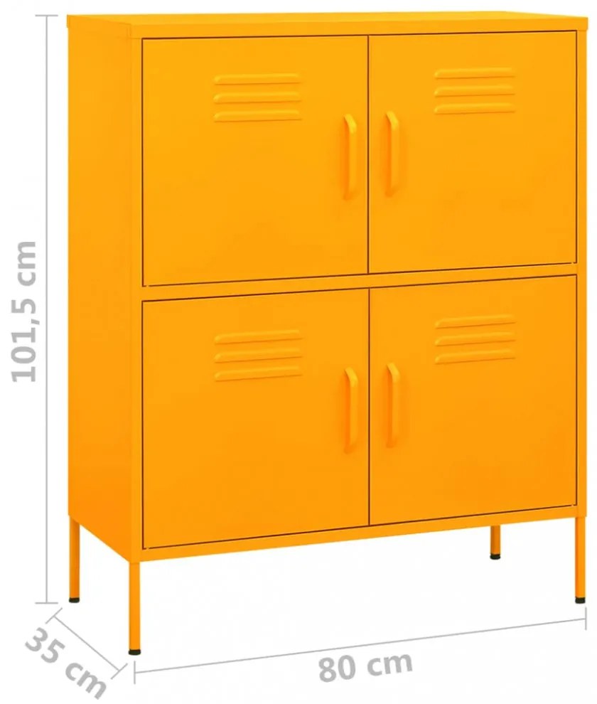 mustársárga acél tárolószekrény 80 x 35 x 101,5 cm