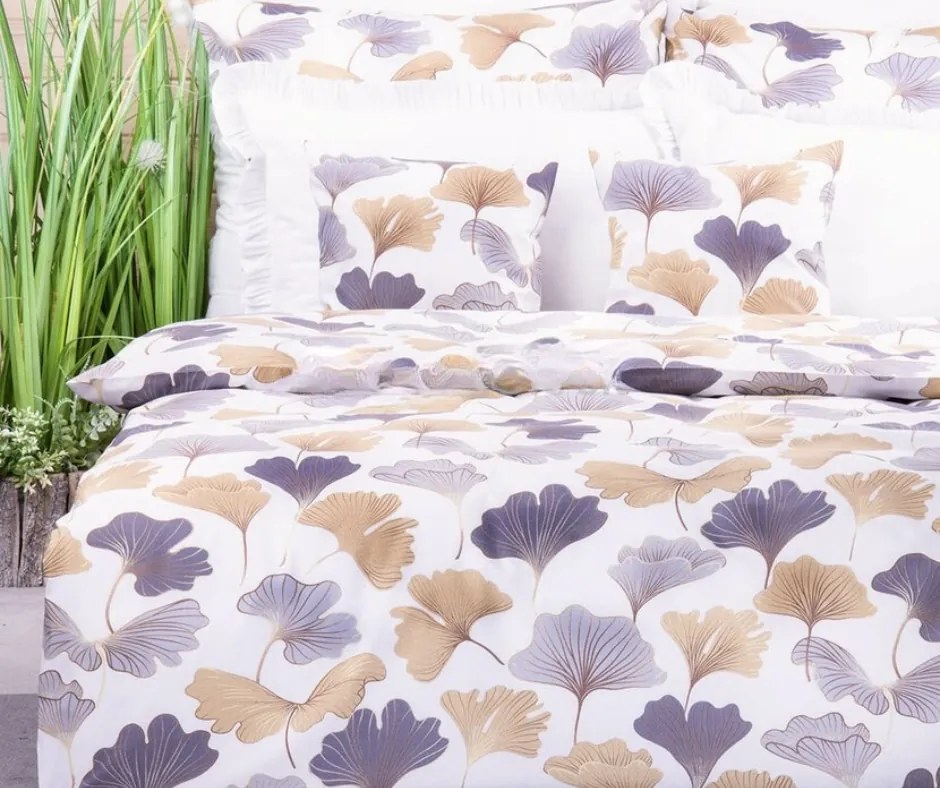 Ginko arany krepp lapok TiaHome - 1x Párna 90x70cm, 1x Paplan 140x200cm