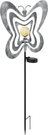 Globo 36581 Solar lámpa, ezüstszürke/fekete fém, matt fekete műanyag, átlátszó gömb repedezett üveg hatással, tolókapcsoló, AAA 300mAh 1.2V elemmel, IP44, HxSzxM: 380x60x830mm, tartozék: 0.06W 3V LED, 3000K