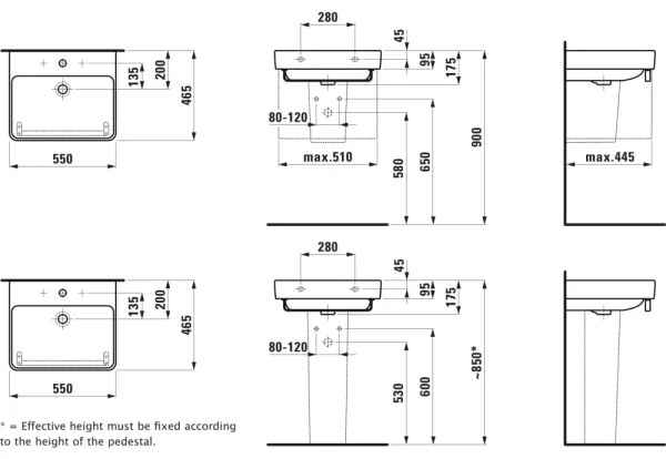 LAUFEN H8109620001041 - PRO ráépíthető/falra szerelhető mosdó 55x46,5 cm, kerámia, fehér