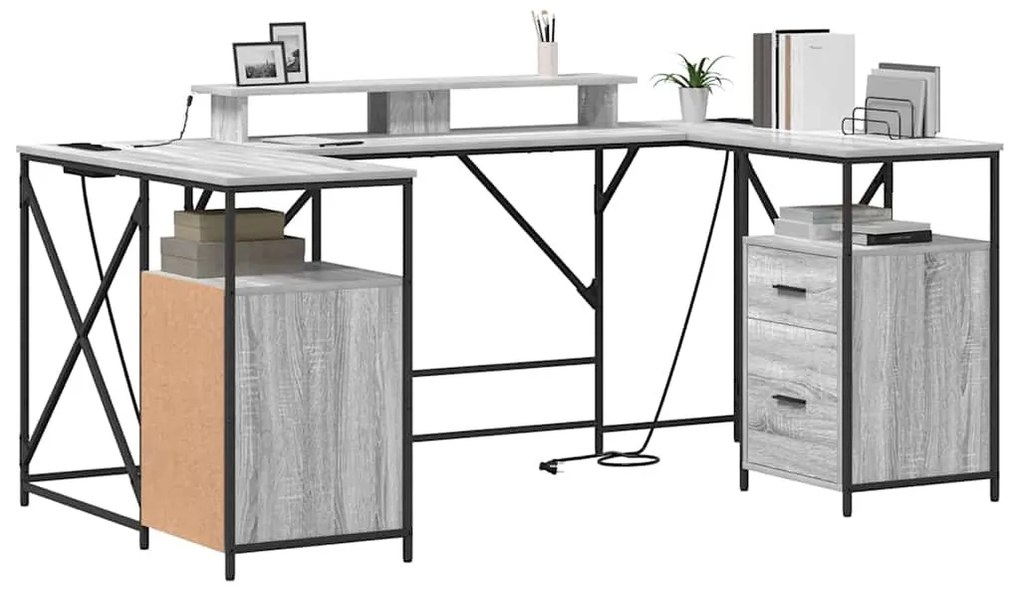 Asztal fiókkal Szürke sonoma 182 x 101 x 87.5 cm Faanyag