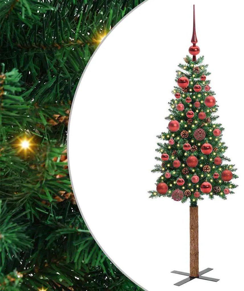 Karcsú karácsonyfa 150 LED-del Zöld 150 cm PVC és tömör fenyőfa