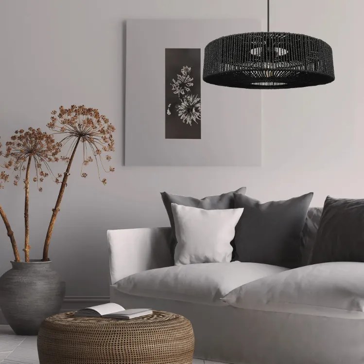 Függőlámpa jutából és fémből 60W fekete