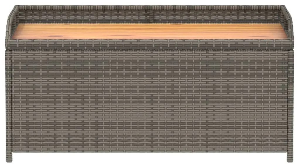 Szürke polyrattan és akácfa tárolópad 100 x 50 x 52 cm