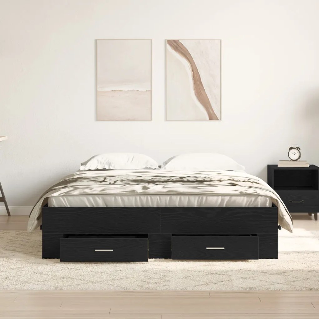 fiókos ágykeret Fekete tölgy Szerelt fa 160 x 200 cm Ágykeret