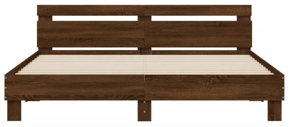 barna tölgy színű szerelt fa ágykeret fejtámlával 180x200 cm