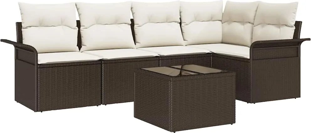 vidaXL Kerti Kanapé Szett tárolóval 6 pcs Barna polirattan