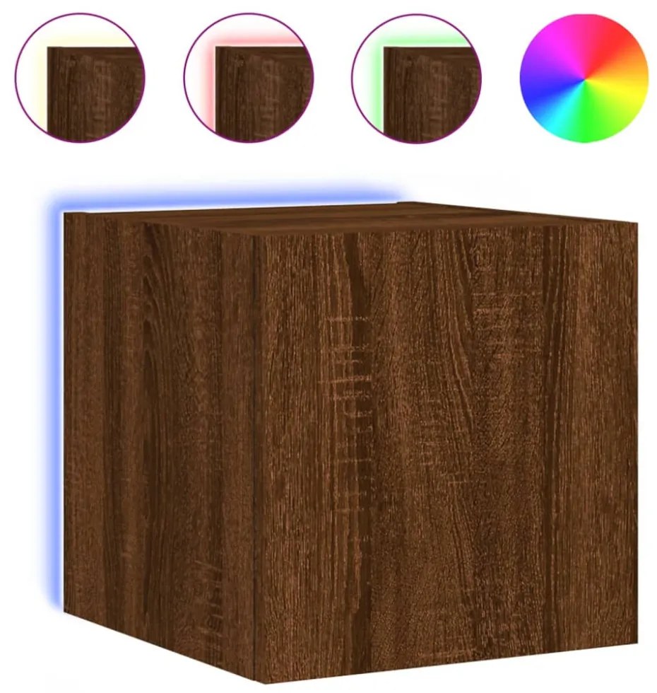 2 db barna tölgyszínű fali TV-szekrény LED-del 30,5x35x30 cm