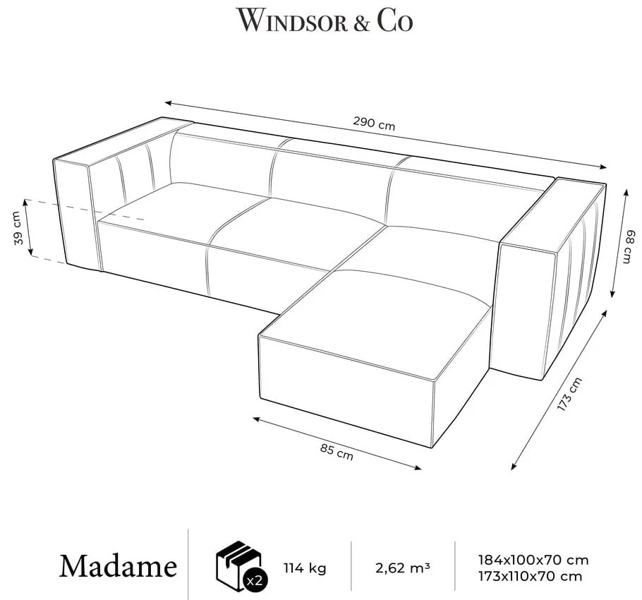Barna bőr sarokkanapé (jobb oldali) Madame – Windsor & Co Sofas