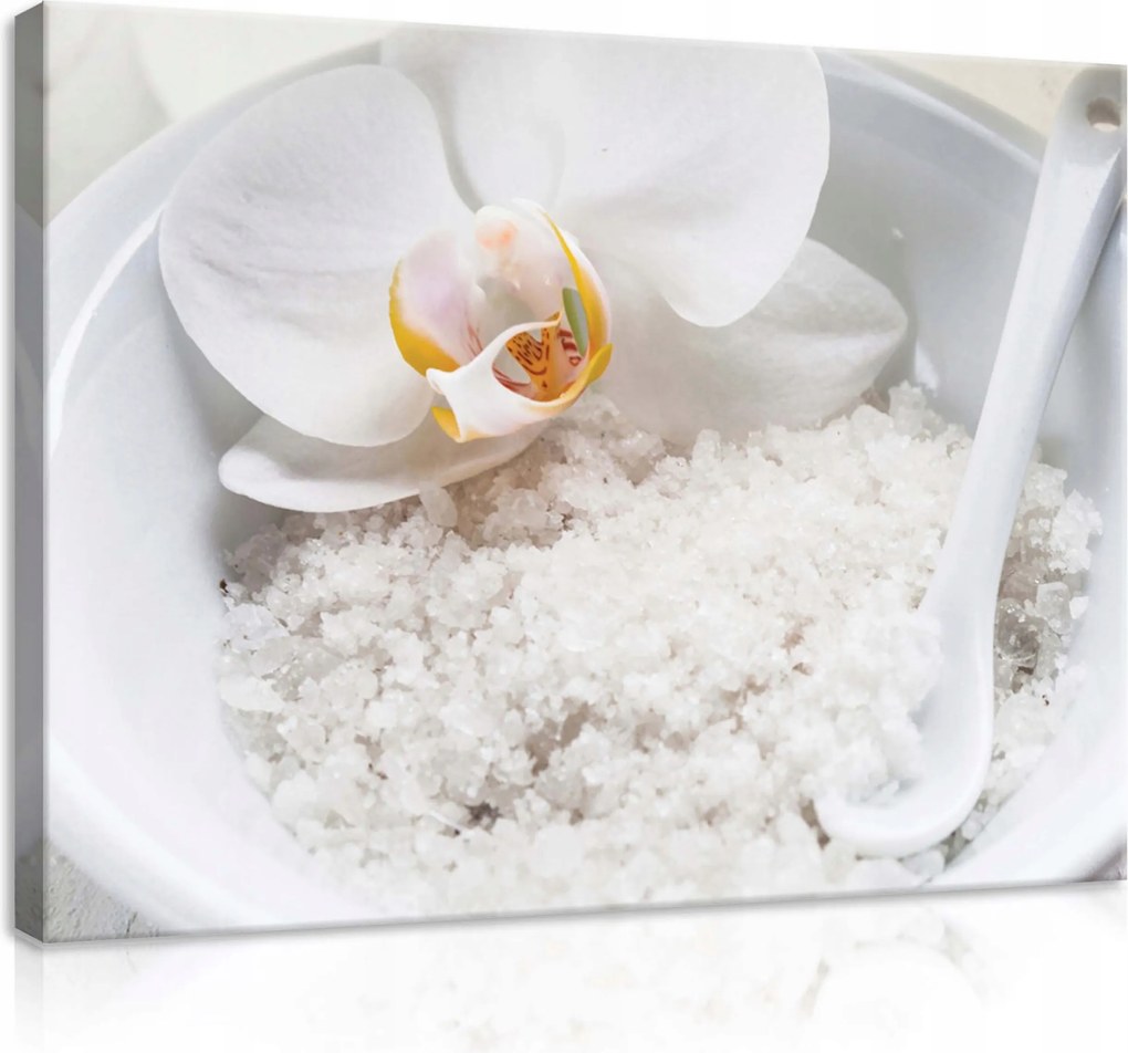 Vászonkép 80x60 Orchidea tengeri só fehér spa relaxáció tisztaság finomság