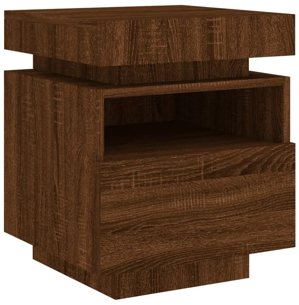 2 db barna tölgy éjjeliszekrény LED-fényekkel 40x39x48,5 cm