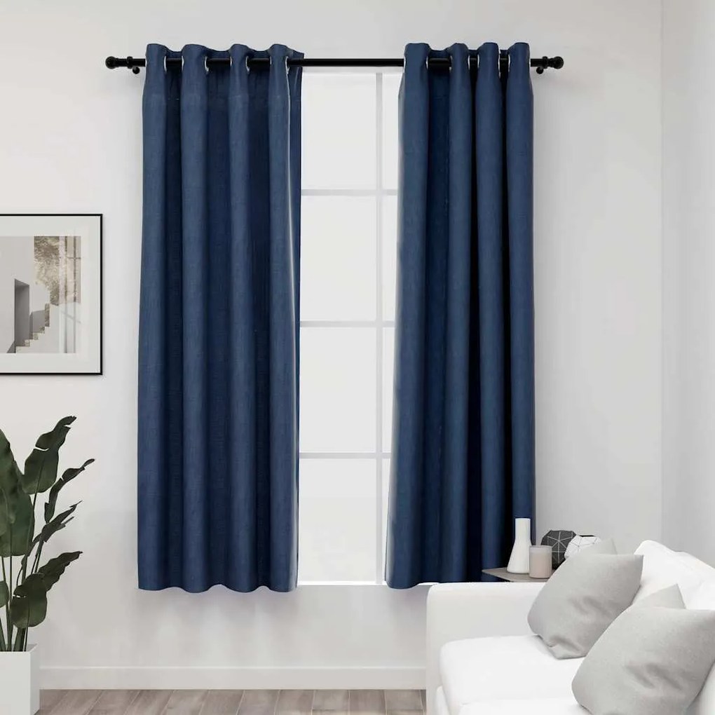 vidaXL 2 db kék vászonhatású sötétítőfüggöny fűzőkarikával 140x175 cm