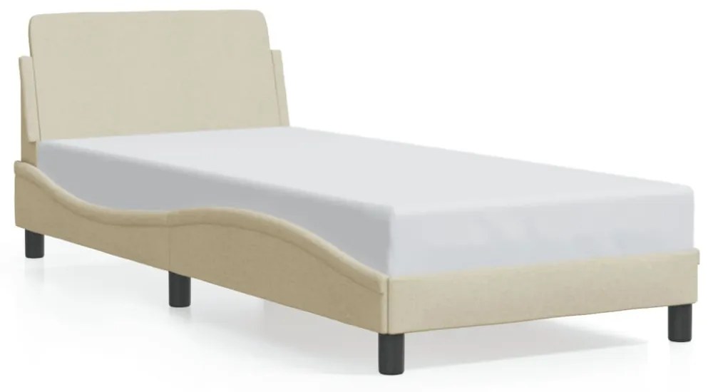krémszínű szövet ágykeret fejtámlával matrac nélkül 90x200 cm