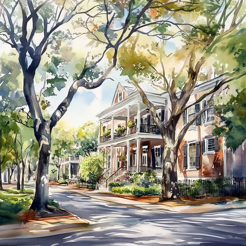 Vászonkép Canvas Város Savannah Georgia Utca Ház Rezidencia 80x80