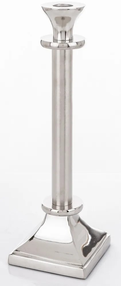 Loyd design magasfényű ezüst gyertyatartó állvány elegáns szögletes talpon 31x10x10cm